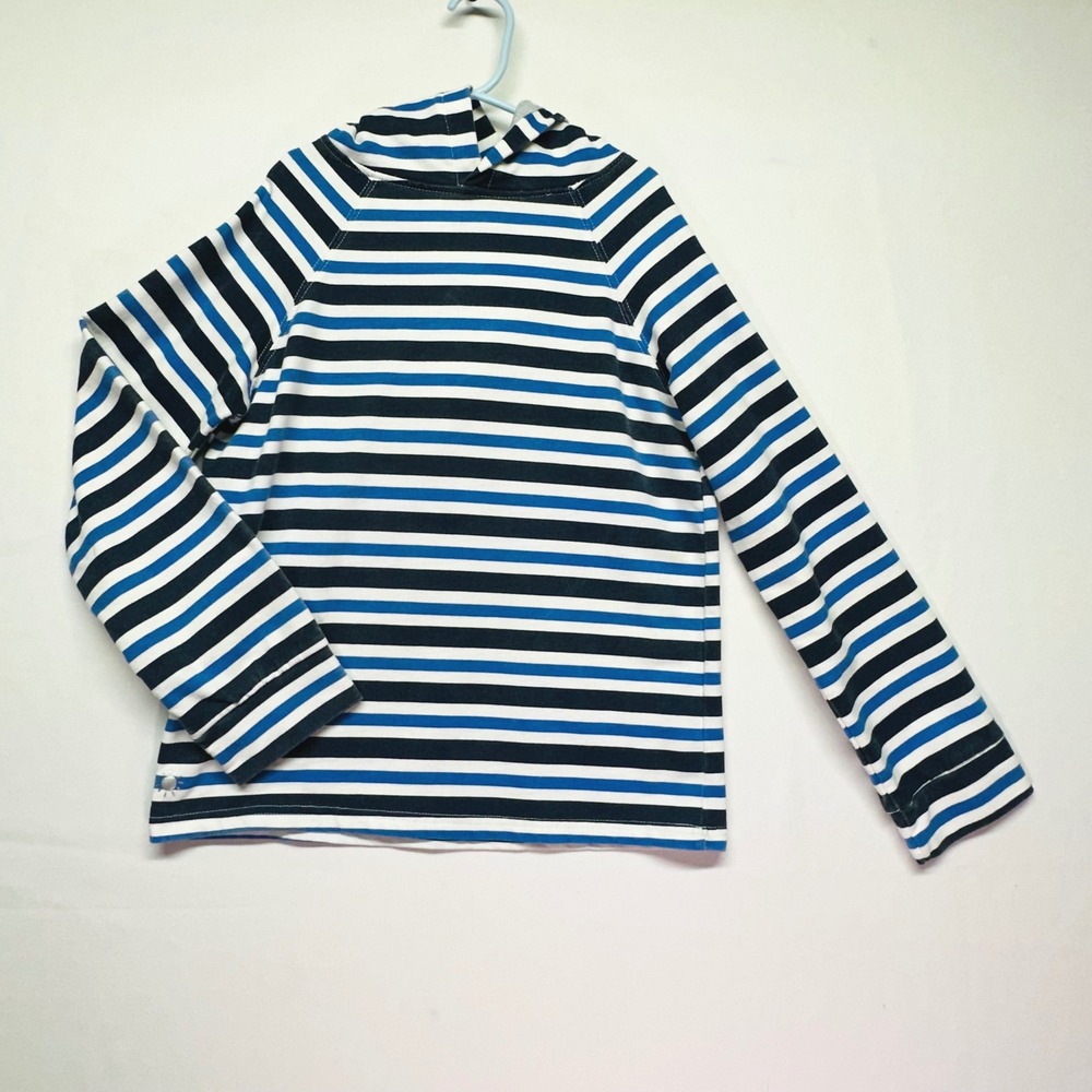 Generation Joy Blue Nautical Striped Hoodie Lined Hood Little Boys Large 4/5 6/7